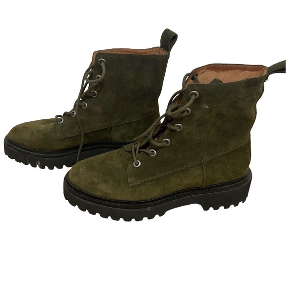 Madewell Olive Green Suede Leather Lace Up Ankle Boots Lug Sole Combat Style - Picture 1 of 5